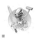 a classic Alien holding a sledgehammer tattoo design idea