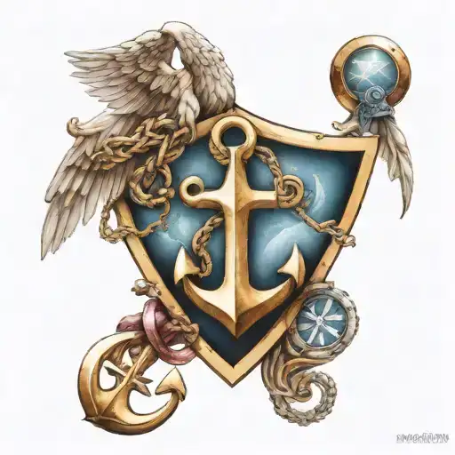 Anchor, sea and angel wings tattoo design idea