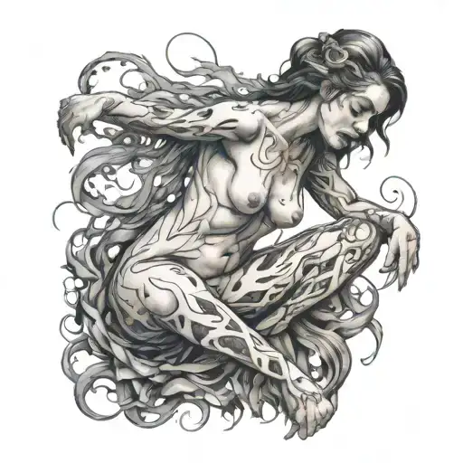 possessed nude woman decaying tattoo design idea
