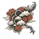 japanese cloud sleeve with akatsuki cloud shaped like tattoo design idea