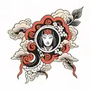 japanese cloud sleeve with akatsuki cloud shaped like tattoo design idea