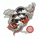 japanese cloud sleeve with akatsuki cloud shaped like tattoo design idea