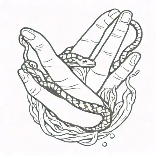 a hand emerging from water, holding a boat full of snakes tattoo design idea