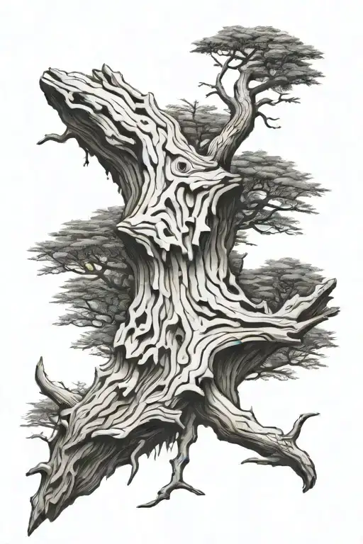 plank of drift wood carving tattoo design idea