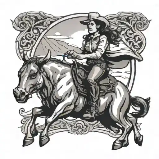 cowgirl riding a bull tattoo design idea