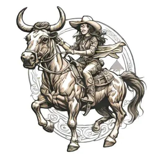 real cowgirl riding a bull tattoo design idea