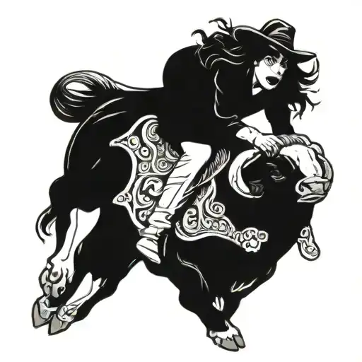 real cowgirl riding a bull tattoo design idea