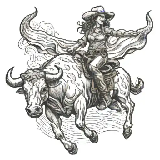 real cowgirl riding a bull tattoo design idea