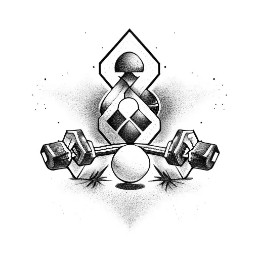 Dumbbells and baseball bats crossed over each other tattoo design idea