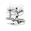 A dotwork tattoo of a baseball player sliding into home plate surrounded by trees tattoo design idea