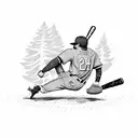 A dotwork tattoo of a baseball player sliding into home plate surrounded by trees tattoo design idea
