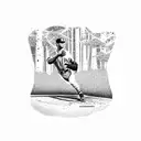 A dotwork tattoo of a baseball player sliding into home plate surrounded by trees tattoo design idea
