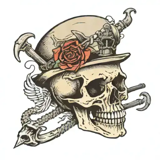 skull with two New York hooks going through the eyes tattoo design idea