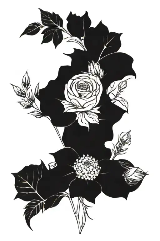 rose, gardenia, daisy, fennel, tulip, cosmos, lavender tattoo design idea
