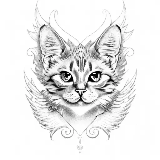 americal curl  cat work angel tattoo design idea
