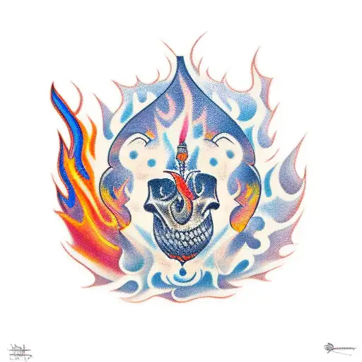 A new-school tattoo of St. Florian surrounded by vibrant flames and fire tattoo design idea