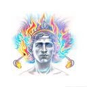 A new-school tattoo of St. Florian surrounded by vibrant flames and fire tattoo design idea