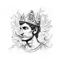 A new-school tattoo of St. Florian surrounded by vibrant flames and fire tattoo design idea