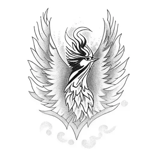 A mystical phoenix emerging from a bed of vibrant tropical flowers, symbolizing rebirth and beauty tattoo design idea