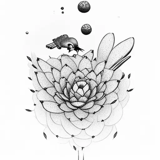 A graceful bird perched on a blooming cactus, symbolizing the harmony between desert and wildlife tattoo design idea