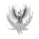 A mystical phoenix emerging from a bed of vibrant tropical flowers, symbolizing rebirth and beauty tattoo design idea
