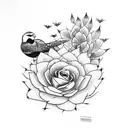 A graceful bird perched on a blooming cactus, symbolizing the harmony between desert and wildlife tattoo design idea