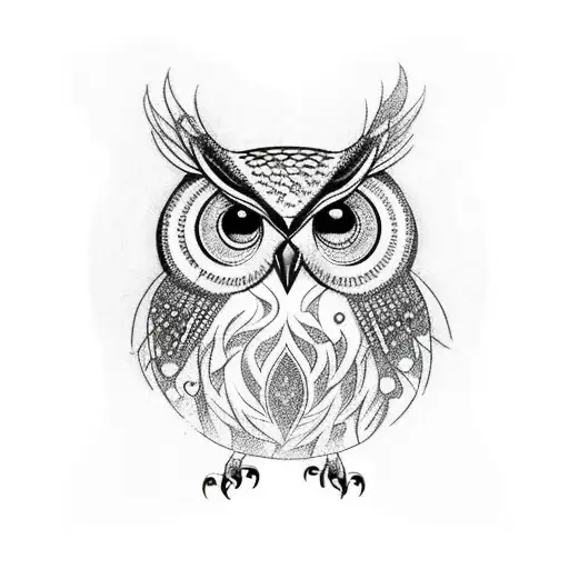 owl and mandala and dark tattoo design idea