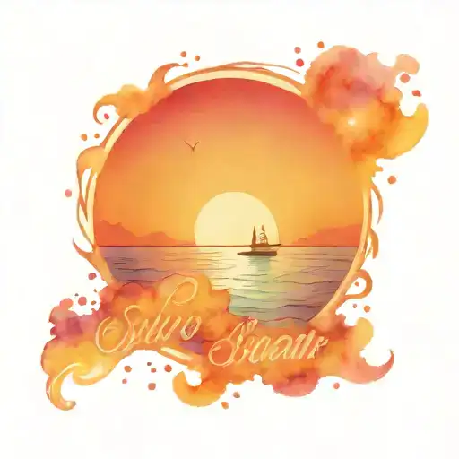 sun and ocean scene with Sagar name written inside tattoo design idea