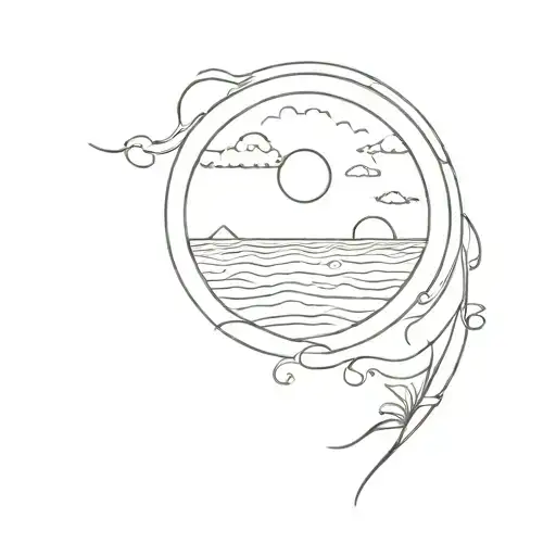 sun and ocean scene with Sagar name written inside tattoo design idea