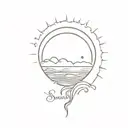 sun and ocean scene with Sagar name written inside tattoo design idea