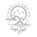 sun and ocean scene with Sagar name written inside tattoo design idea