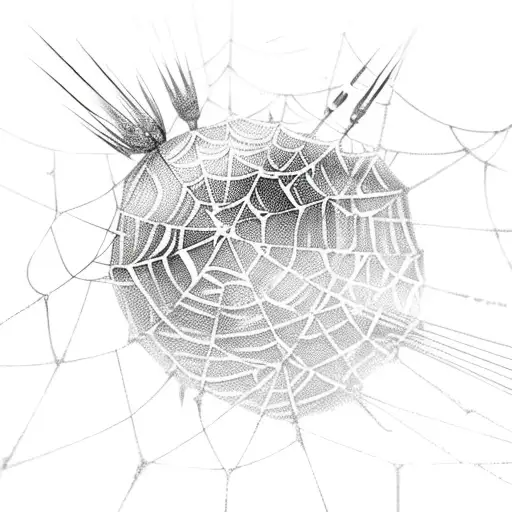 Tangled spiderweb spikes shattered glass, blood drop and jewels tattoo design idea