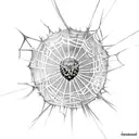 Tangled spiderweb spikes shattered glass, blood drop and jewels tattoo design idea