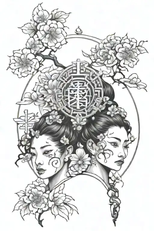 balance, Gemini, melanin, elements, feminine, japanese tattoo design idea