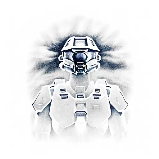 Halo with rays of lights and clouds on shoulder coming onto chest tattoo design idea