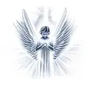 angel Halo with rays of lights and clouds on shoulder coming onto chest tattoo design idea