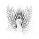 angel Halo with rays of lights and clouds on shoulder coming onto chest tattoo design idea