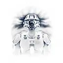 Halo with rays of lights and clouds on shoulder coming onto chest tattoo design idea