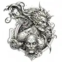 Create a tattoo design featuring your dad as a celestial Aquarius figure surrounded by elements of his hustler lifestyle tattoo design idea