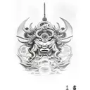 tattoo sleeve of Raijin and Fūjin, foo dog with oni  tattoo design idea