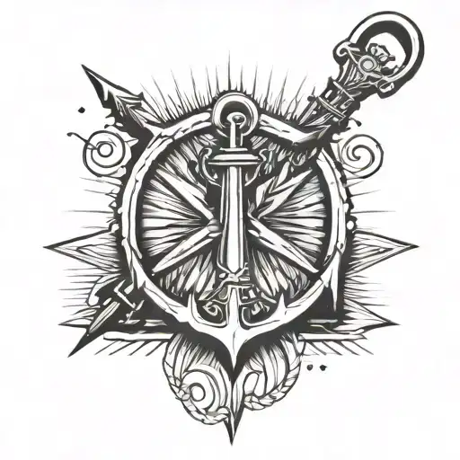  "Create a black and white forearm tattoo design featuring a Serbian naval anchor and the phrase 'sic parvis magna'. The tattoo design idea