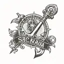  "Create a black and white forearm tattoo design featuring a Serbian naval anchor and the phrase 'sic parvis magna'. The tattoo design idea