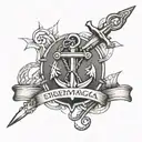  "Create a black and white forearm tattoo design featuring a Serbian naval anchor and the phrase 'sic parvis magna'. The tattoo design idea
