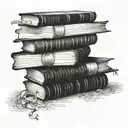 A stack of books with hidden coding symbols integrated into the pages tattoo design idea