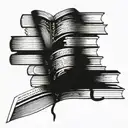 A stack of books with hidden coding symbols integrated into the pages tattoo design idea