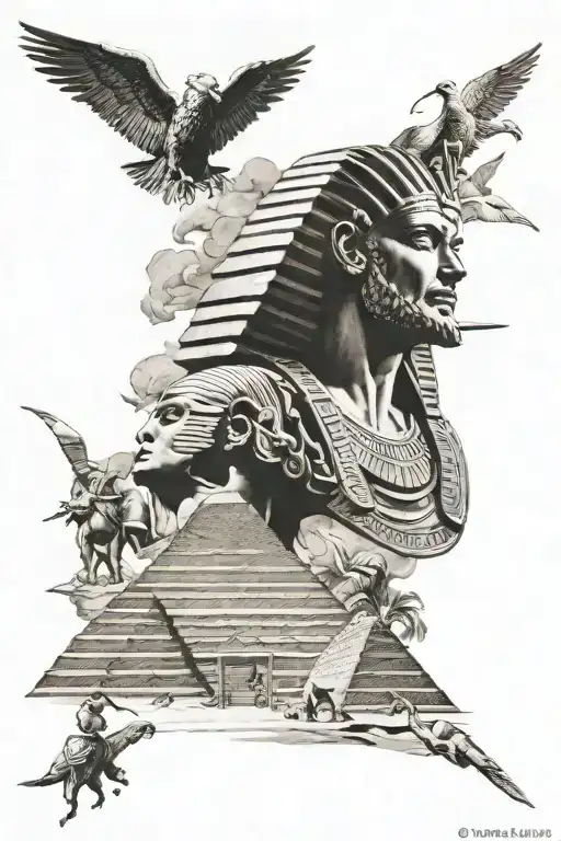 Hipocrates, Zeus and alejandro magno, Egipt pyramids and a phraoh   tattoo design idea