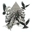 Hipocrates and medicine, zeus and alejandro magno, and the pyramids  tattoo design idea