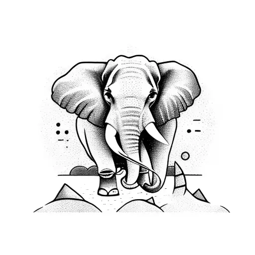 A mystical elephant playing a guitar on a moonlit beach tattoo design idea