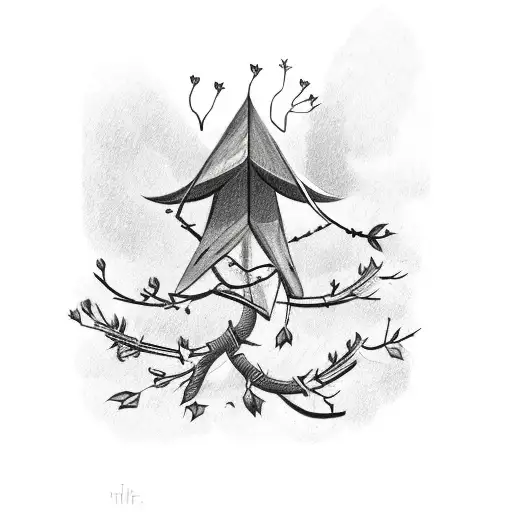 arrow covered in mistletoe around the shaft tattoo design idea