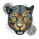 fierce black panter face split in 2 with a portion showing pain caused by trigeminal neuralgia tattoo design idea